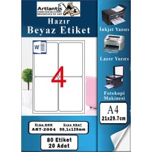 Artlantis A4 4 Lü Hazır Etiket 99.1X139 mm 20 Sayfa 1 Paket Kendinden Yapışkanlı Fotokopi Lazer Inkjet Kağıdı Yazıcılar Için Uyum