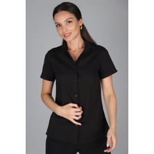 SWEETNESS Kadın Siyah Kısa Kollu Pamuklu Likralı Gömlek