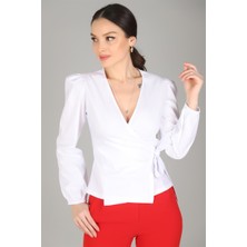 Sweetness Kadın Beyaz Kruvaze Model Likralı Gömlek