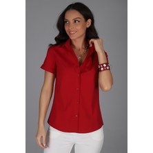 SWEETNESS Kadın Bordo Kısa Kol Pamuklu Likralı Gömlek