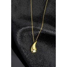 925 Ayar Gümüş Altın Kaplama Büyük Gözyaşı Damla Kolye