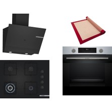 Bosch Siyah 3 Lü Ankastre Set 544 ( HUA717BR0T - POH7C6P31O - DWK67PJ60T  ) 67CM Wok Bek Ocak - Buhar Destekli Inox Fırın - Pişirme Matı ile