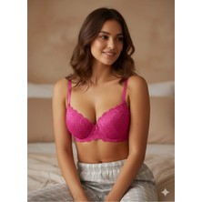 Glenz İç Giyim Dolgulu Dantelli B Cup Sütyen Fuşya