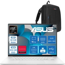 Asus Zenbook S16 UM5606GA Amdryzen Aı 9 465 32GB Ddr5 512GB SSD 16.0-Inc 3k (2880 x 1800) OLED 120Hz 1000NITS Hdr 0.2ms Amd Radeon 880M Grafik Freedos Taşınabilir Bilgisayar WUM5606GAF12+ZETTAÇANTA