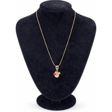 Pangu Çiçek ve Uğur Böceği Figürlü Altın Renk Çelik Kolye