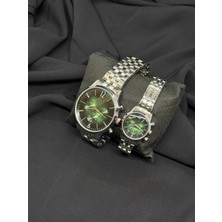 Melisa Takı & Aksesuar Çelik Gümüş Renk Içi Yeşil Çift Saat