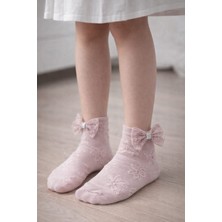 Gigi Giyim Kendinden Desenli Kurdeleli Kız Çocuk Soket Çorap