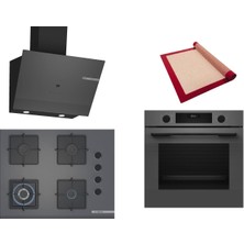 Bosch Gri 3 Lü Ankastre Set 543 ( HUA717BN0T - POH7C9P31O - DWK67PJ70T  ) 67CM Wok Bek Ocak - Buhar Destekli Fırın - Pişirme Matı ile