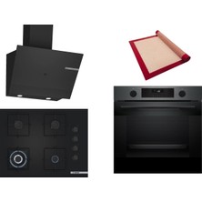 Bosch Siyah 3 Lü Ankastre Set 547 ( HUA736EG0T - POH7C6P31O - DWK67PJ60T  ) 67CM Wok Bek Ocak - Buhar Destekli Siyah Inox Fırın - Pişirme Matı ile