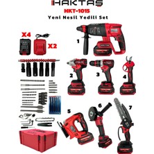 Haktaş HKT1015 Yeni Nesil Kırmızı 7li Şarjlı Vidalama Matkap Seti 21V 3AH (Kırıcı Delici, Somun Sıkma, Vidalama, Dal Budama Makası, Dekupaj, Avuç Taşlama, Dal Testeresi)