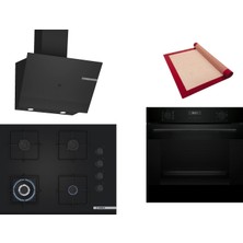 Bosch Siyah 3 Lü Ankastre Set 542 ( HUA717BA0T - POH7C6P31O - DWK67PJ60T  ) 67CM Wok Bek Ocak - Buhar Destekli Fırın - Pişirme Matı ile