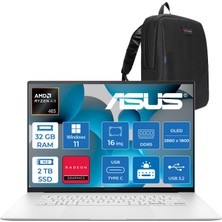 Asus Zenbook S16 UM5606GA Amdryzen Aı 9 465 32GB Ddr5 2tb SSD 16.0-Inc 3k (2880 x 1800) OLED 120Hz 1000NITS Hdr 0.2ms Amd Radeon 880M Grafik WIN11HOME Taşınabilir Bilgisayar WUM5606GAH14+ZETTAÇANTA