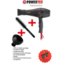Powertec TR-701 Profesyonel Fön Makinesi + Vigo Difüzör Başlık + Profesyonel Fön Fırçası