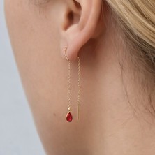 Hakan Mücevherat Sallantılı Kırmızı Taşlı Küpe 14 Ayar Altın