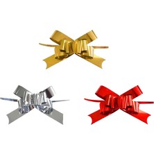 Muka Metalik Renkli Hediye Paketi Süsü  50MM Çekmeli Fiyonk 24LÜ