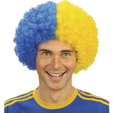 TE Dükkan Buğz Sarı Lacivert Kıvırcık Afro Bonus Taraftar Peruğu