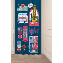 Greendecor Spain France Italy England United Kingdom Avrupa Tasarımlı Dijital Baskılı (Tek Kanat) Şık Fon Perde