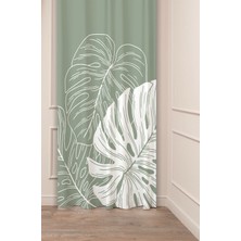 Greendecor Yeşil Yaprak Bohem Desenli Dijital Baskılı Fon Perde (Tek Kanat) Modern Tasarımlı Soft Renk Perde