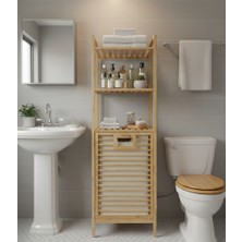 Crealisol %100 Doğal Bambu 3 Raflı Kirli Çamaşır Sepeti Banyo Düzenleyici Dolap