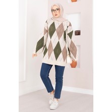 RAF Baklava Desen Oversize Triko Kazak Taş