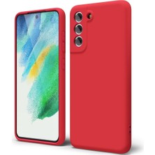 HANPORIUM Samsung Galaxy S21 Fe Uyumlu Silikon Kılıf - Pastel Renk Tonu Kamera Korumalı Esnek Kapak - Kırmızı