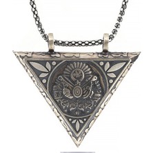Akıllı Durak 925 Ayar Gümüş Üçgen Içi Açılabilen Osmanlı Arma Muskalık Gümüş Kolye T6060 (491)