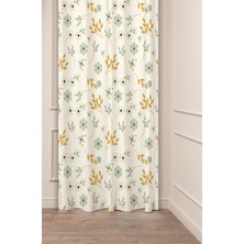 Greendecor Çiçekler Yaprak Papatya Pastel Bohem Özel Tasarım Dijital Baskılı (Tek Kanat) Bej Krem Şık Fon Perde