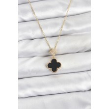 Pazarcan 316L Çelik Zincir Gold Renk Yonca Model Zirkon Taşlı Kadın Kolye - TJ-BKO10863