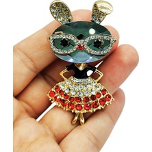 BB Bi Butik Shop Taşlı Gözlüklü Kız Figürlü Metal Broş – Işıltılı Çanta Ceket Yaka Aksesuarı