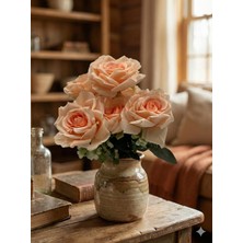 Siyah Lale Gül Rose Demeti Şeftali Peach Veya Somon Salmon Renk Yapay Çiçek 1 Demet 43 cm