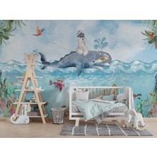 Grown Mavi Okyanus Balina ve Balıklar Çocuk Odası Duvar Kağıdı