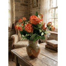 Siyah Lale Gül Demeti Şakayık Turuncu-Yavruağzı Renk Yapay Çiçek 43 cm