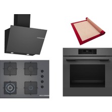 Bosch Gri 3 Lü Ankastre Set 539 ( HJG852YN0T - POH7C9P31O - DWK66PJ70T  ) 67CM Wok Bek Ocak - 3D Fry Hava ile Kızartma - Pişirme Matı ile