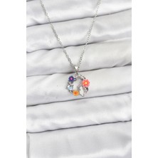 Pazarcan 316L Çelik Zincir Gümüş Renk Çiçekli Kedili Model Kadın Kolye - TJ-BKO10870