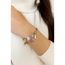 BG Jewellery Renkli Charmlı Kadın Bileklik – Renkli, Taş Detaylı, Rainbow & Palmiye Tasarım