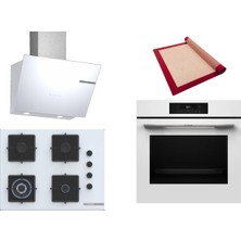 Bosch Beyaz 3 Lü Ankastre Set 541 ( HJG852YW0T - POH7C2P31O - DWK66PJ20T  ) 67CM Wok Bek Ocak - 3D Fry Hava ile Kızartma - Pişirme Matı ile