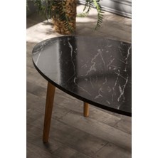 Sepetink Orta Sehpa Ahşap Torna Elips Siyah Mermer Desen