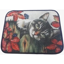 Delixa Elekli Desenli Kedi Tuvalet Önü Paspası 60 x 45 cm Gri Kedi
