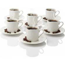 Heda Porselen Farika Porselen Bahar 12 Parça 6 Kişilik Yalın Porselen Kahve Fincanı Takımı