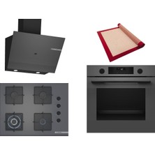 Bosch Gri 3 Lü Ankastre Set 548 ( HUA736EN0T - POH7C9P31O - DWK67PJ70T  ) 67CM Wok Bek Ocak - Buhar Destekli - Pişirme Matı ile