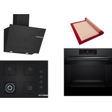 Bosch Siyah 3 Lü Ankastre Set 552 ( HJG852YT0T - POH7C6P31O - DWK67PJ60T  ) 67CM Wok Bek Ocak - 3D Fry Hava ile Kızartma - Pişirme Matı ile