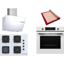 Bosch Beyaz 3 Lü Ankastre Set 537 ( HUA736EV0T - POH7C2P31O - DWK66PJ20T  ) 67CM Wok Bek Ocak - Buhar Destekli Fırın - Pişirme Matı ile