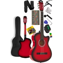 Delixa CG-395RD Kırmızı Renk Kesik Klasik Gitar 4/4 Yetişkin Boy Sap Ayarlı Full Set