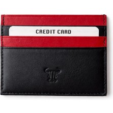 Kod Deri Unisex Siyah Kırmızı Detaylı Hakiki Deri Kartlık