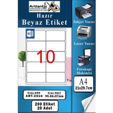 Artlantis A4 10 Lu Hazır Etiket 99.1X57 mm 20 Sayfa 1 Paket Kendinden Yapışkanlı Fotokopi Lazer Inkjet Kağıdı Yazıcılar Için Uyum