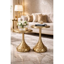 Valda Home 2’li Gold Eskitme Dövme Demir  Sehpa Seti
