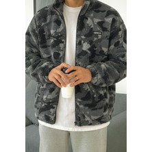 Genius Store Oversize Peluş Tam Fermuarlı Sweatshirt Peluş Içi Polarlı Sherpa Kumaş Sweatshirt