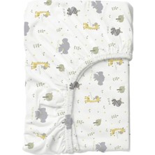 NGN Collection %100 Pamuk Poplin Lastikli Bebek Çarşafı Park Yatak Beşik Gri Mavi Safari Hayvan Desenli 60X120 cm