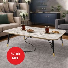 Ratemo Mobilya Mermer Desenli Mdf Orta Sehpa | 90X60 cm | Metal Ayaklı Modern Salon Sehpası