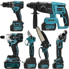 Prohummer PH253 Profesyonel Akülü Süper 6lı Set Makina 88VF 3AH 125MM Avuç Taşlama, Sds Plus Kırıcı Delic, Somun Sıkma Sökme, Vidalama Matkap, Budama Testere, Budama Makası
